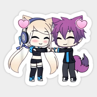 Cute Chibi style Kawaii Anime Girl and Boy Couple and Hearts Sticker